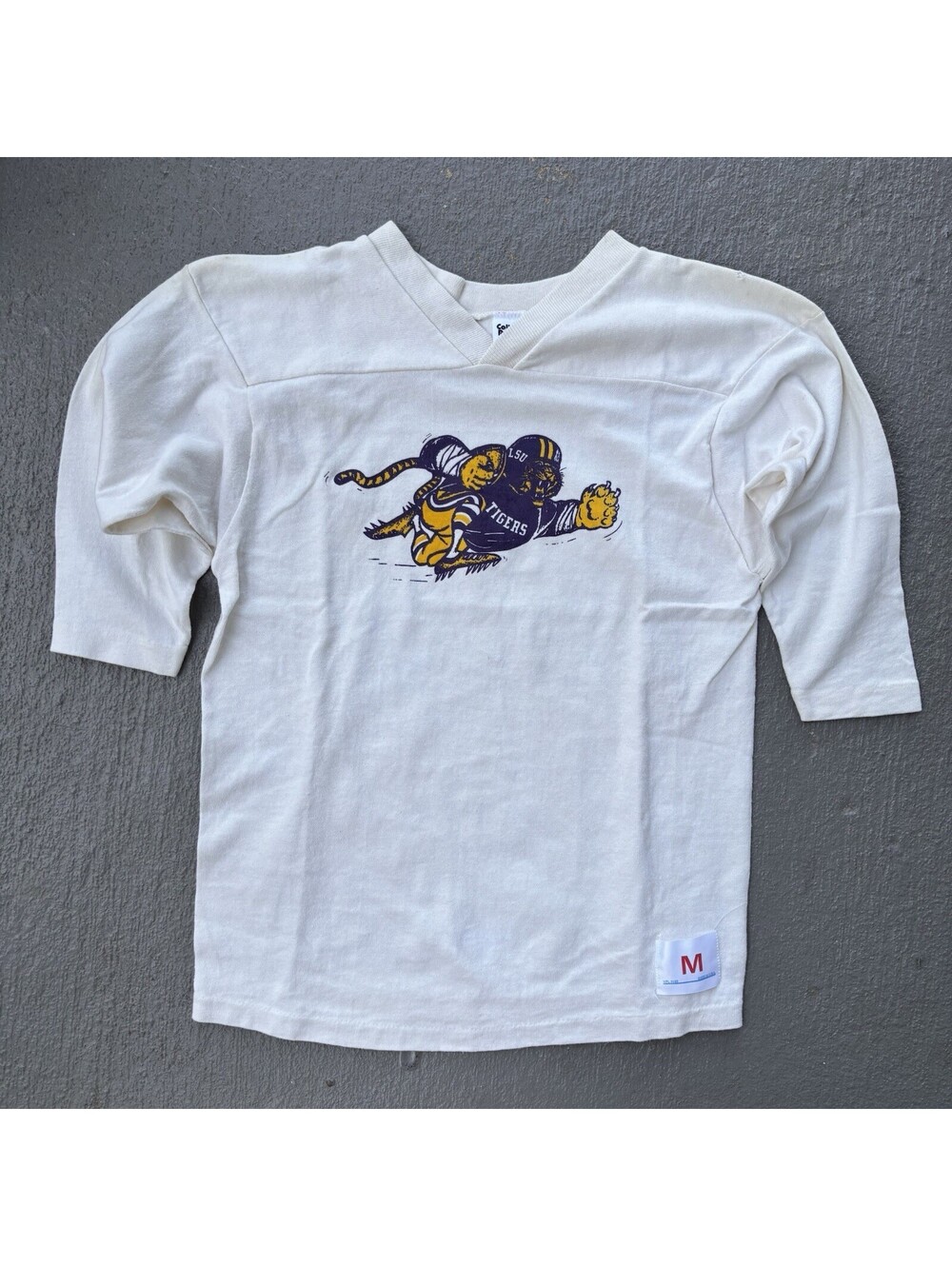 Vintage 80s LSU Tigers Football Half Sleeve Shirt YOUTH Medium 10-12